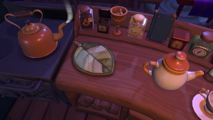 A tea brewing station in Loose Leaf: A Tea Witch Simulator