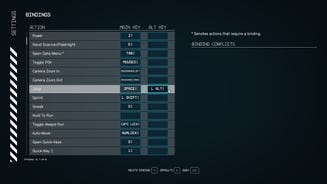 The keybinding menu in Starfield, with the Jump key highlighted.